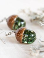 Forest earrings, Real acorn earrings, Real moss earrings, Botanical gifts, Bohemian earrings dangle, Forest jewelry, Green earrings dangle