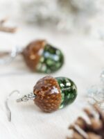 Forest earrings, Real acorn earrings, Real moss earrings, Botanical gifts, Bohemian earrings dangle, Forest jewelry, Green earrings dangle