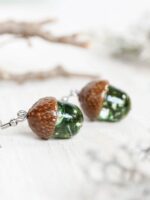 Forest earrings, Real acorn earrings, Real moss earrings, Botanical gifts, Bohemian earrings dangle, Forest jewelry, Green earrings dangle