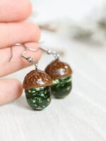 Forest earrings, Real acorn earrings, Real moss earrings, Botanical gifts, Bohemian earrings dangle, Forest jewelry, Green earrings dangle