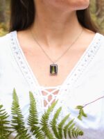 Black rectangle necklace, Real leaf necklace, Reversible necklace, Bohemian layer necklace, For nature lover gift, Square necklace pendant