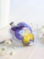 Real pansy necklace, Pansy flower necklace, Pressed flower jewelry, Heart flower necklace, Viola necklace, Bridesmaid gift, Pansy jewelry