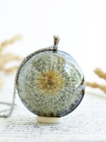 Dandelion Necklace, Real dandelion necklace, Large medallion necklace, Alternative necklace for her, Dandelion jewelry, Large round necklace