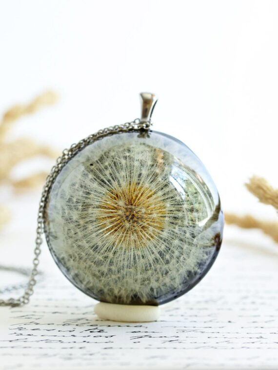 Dandelion Necklace, Real dandelion necklace, Large medallion necklace, Alternative necklace for her, Dandelion jewelry, Large round necklace
