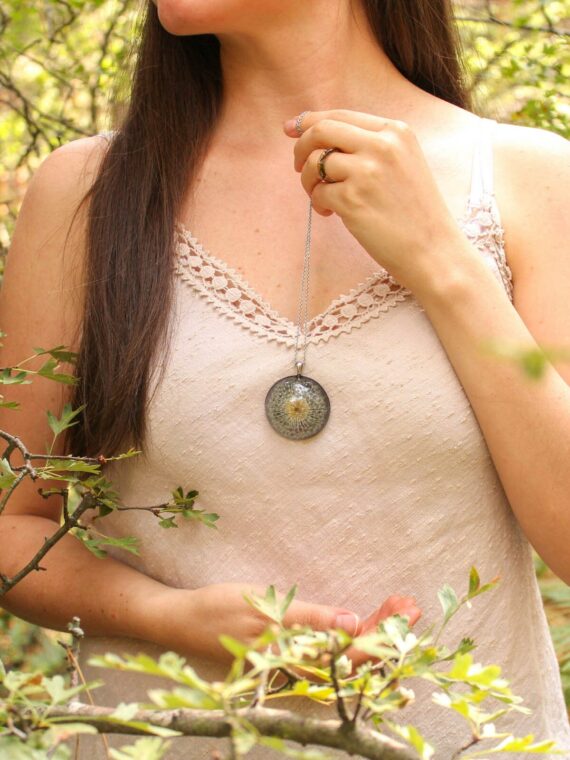 Dandelion Necklace, Real dandelion necklace, Large medallion necklace, Alternative necklace for her, Dandelion jewelry, Large round necklace