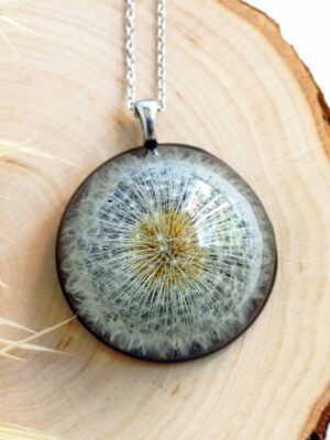 Dandelion Necklace, Real dandelion necklace, Large medallion necklace, Alternative necklace for her, Dandelion jewelry, Large round necklace
