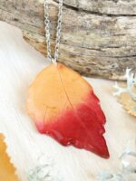 Fall leaf necklace, Pressed leaf necklace, Fall necklace for women, Resin leaf necklace, Botanical necklace, Yellow and red jewelry