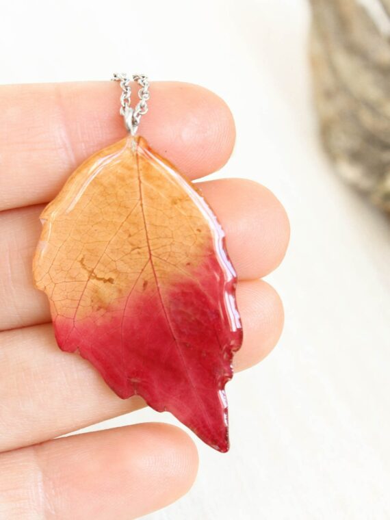 Fall leaf necklace, Pressed leaf necklace, Fall necklace for women, Resin leaf necklace, Botanical necklace, Yellow and red jewelry