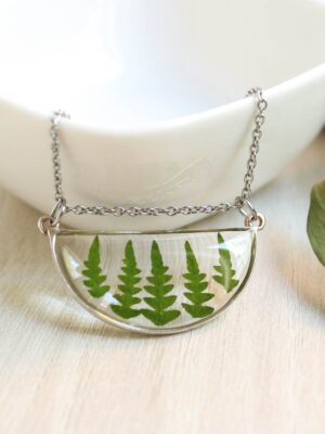 Half circle necklace, Real leaf necklace, Layered silver necklace for woman, Woodland jewelry, 30th birthday gift ideas, Everyday necklace