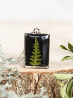 Black rectangle necklace, Real leaf necklace, Reversible necklace, Bohemian layer necklace, For nature lover gift, Square necklace pendant