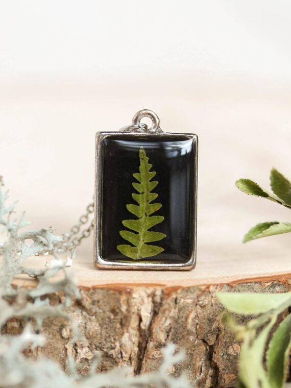 Black rectangle necklace, Real leaf necklace, Reversible necklace, Bohemian layer necklace, For nature lover gift, Square necklace pendant