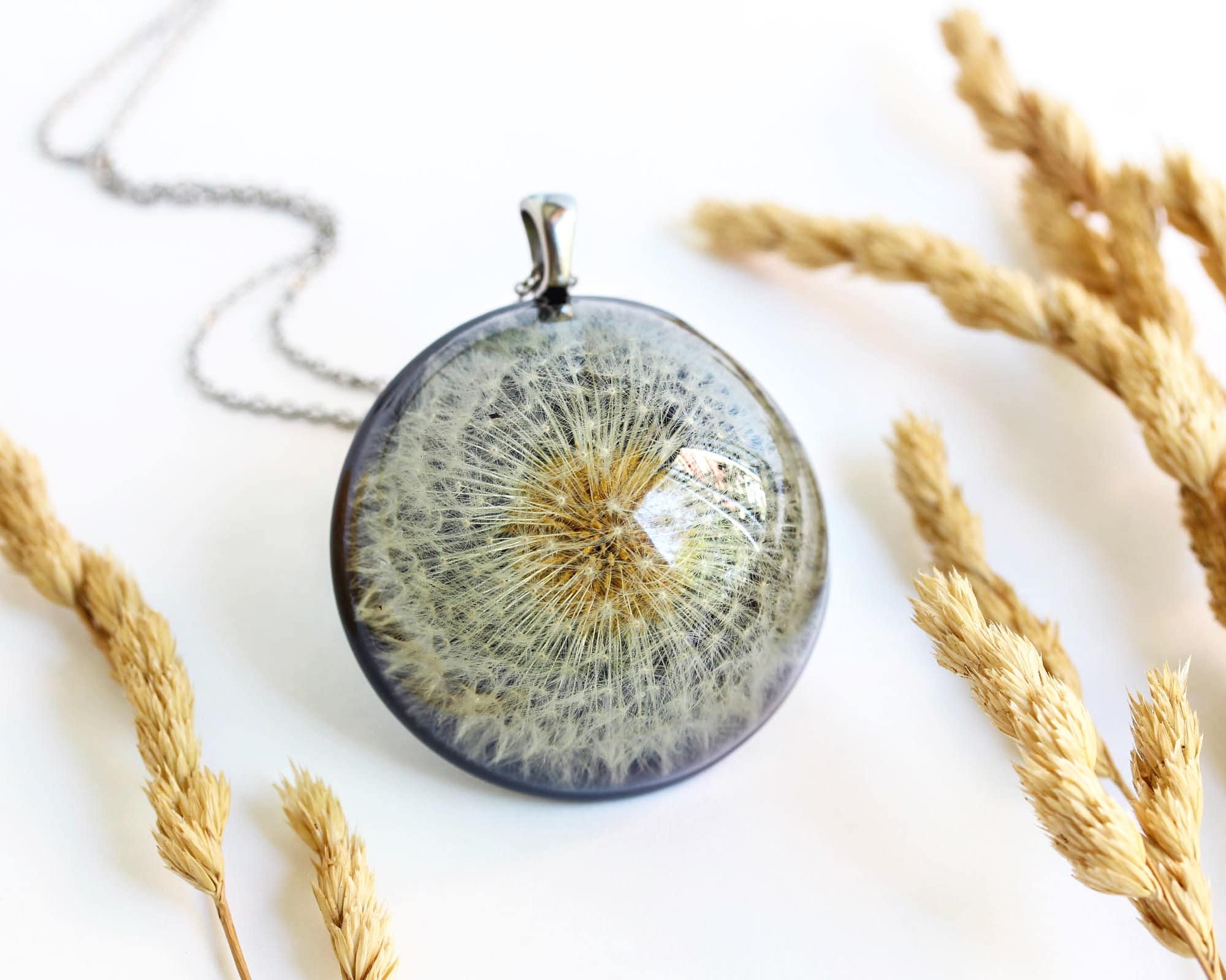 Real dandelion necklace, Make a wish necklace, Birthday gift for her 30th, Cottagecore necklace, Dandelion resin necklace, Bohemian necklace