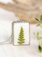 Rectangular pendant necklace, Pressed leaf necklace, Nature gifts for men, Double sided pendant, White necklace for men, Nature necklace men
