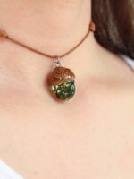 Nature Choker Necklace with Real Acorn and Green Moss