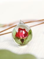 Red Rosebud Pendant Choker - Terrarium Necklace