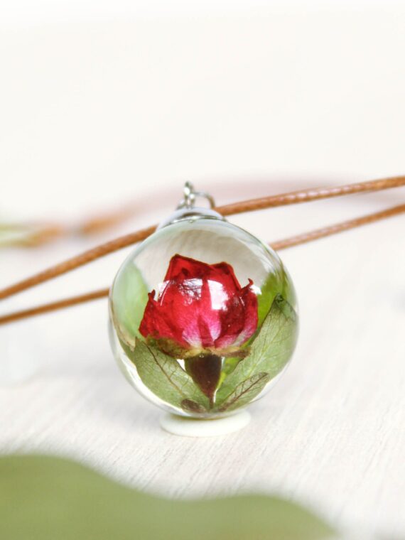 Red Rosebud Pendant Choker - Terrarium Necklace