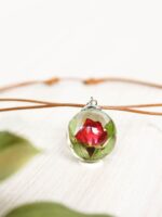 Red Rosebud Pendant Choker - Terrarium Necklace