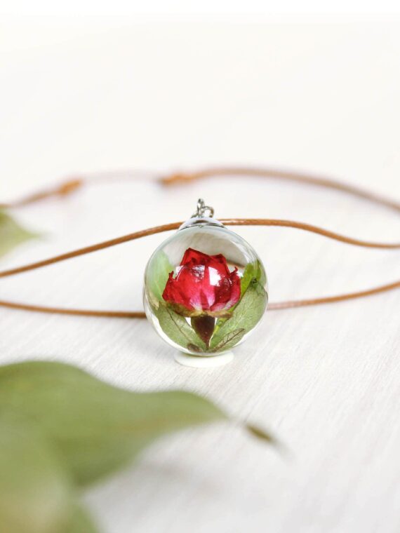 Red Rosebud Pendant Choker - Terrarium Necklace