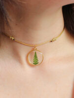 Circle PendaChoker Necklace with Pressed Fernnt