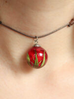 Adjustable Choker Necklace with Red Rose Flower Pendant