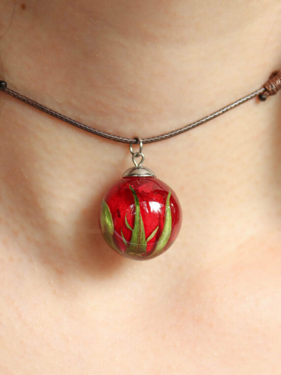 Adjustable Choker Necklace with Red Rose Flower Pendant