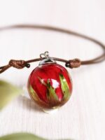Adjustable Choker Necklace with Red Rose Flower Pendant