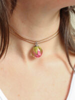 Real Rose Pendant In Choker – Pink Flower Jewelry