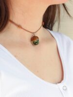 Nature Choker Necklace with Real Acorn and Green Moss