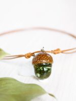 Real Acorn Necklace Choker with Real Moss in Resin