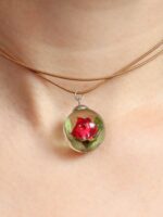 Red Rosebud Pendant Choker - Terrarium Necklace