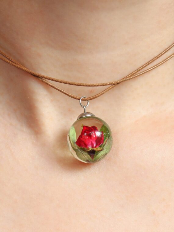 Red Rosebud Pendant Choker - Terrarium Necklace