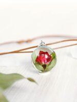 Red Rosebud Pendant Choker - Terrarium Necklace