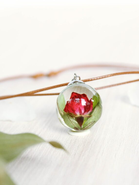 Red Rosebud Pendant Choker - Terrarium Necklace