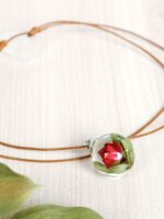 Red Rosebud Pendant Choker - Terrarium Necklace