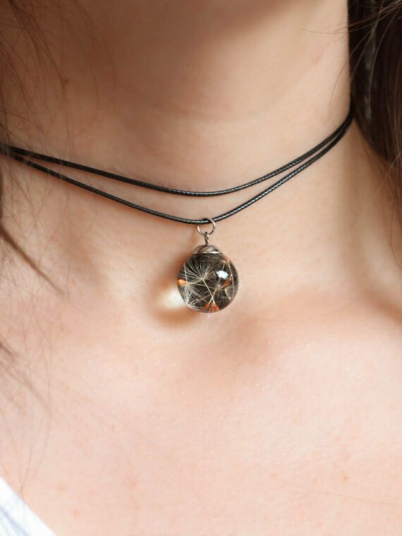 Real Dandelion Seeds Choker Necklace - Dainty Black Jewelry