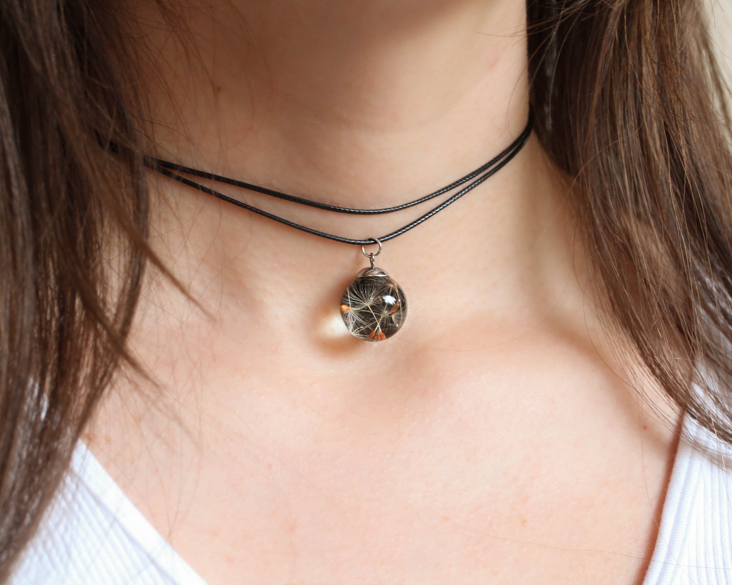 Real Dandelion Seeds Choker Necklace - Dainty Black Jewelry