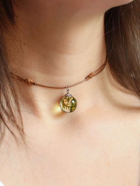 Handmade Nature Choker, Real Moss Pendant in Eco Friendly Resin