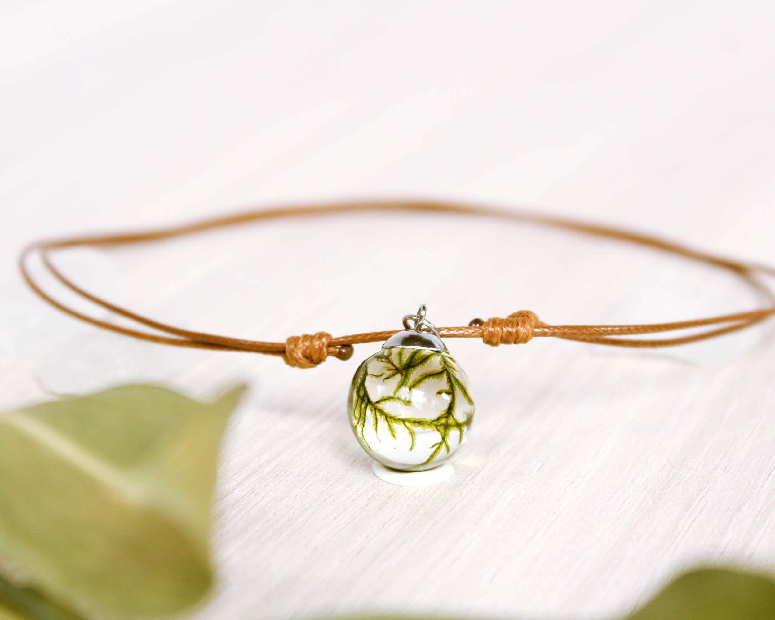 Handmade Nature Choker, Real Moss Pendant in Eco Friendly Resin