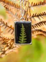Botanical Choker Necklace with Fern – Black Rectangle Pendant