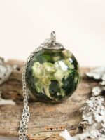 Forest inspired necklace, Pixie cup lichen necklace, Botanical resin jewelry, Terrarium necklace pendant, Unique gift for him or her