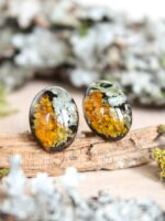 Organic earrings, Moss lichen jewelry, Tiny stud earrings, Oval stud earrings, Boho post earrings, Natural stud earrings, Birthday gift idea