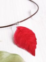 Red Pressed Leaf Choker Necklace - Autumn Jewelry