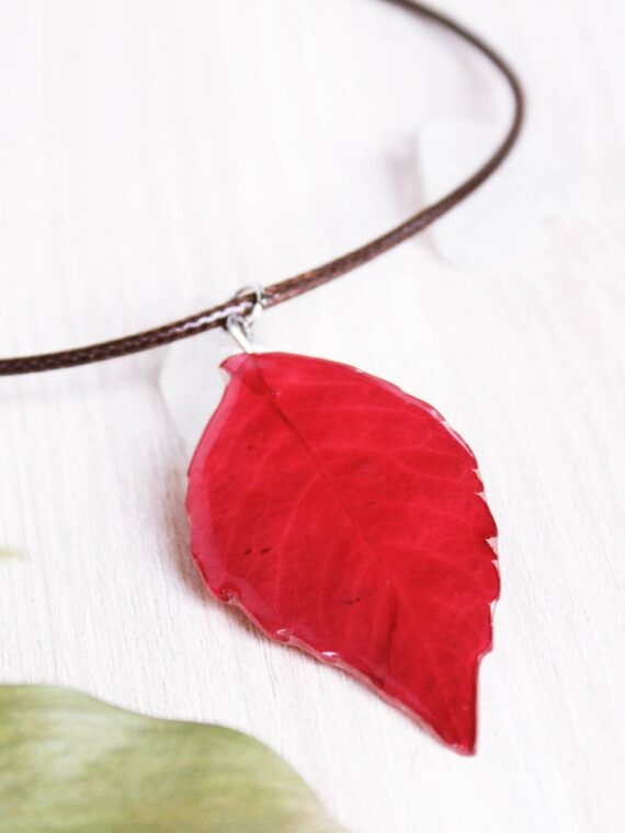 Red Pressed Leaf Choker Necklace - Autumn Jewelry