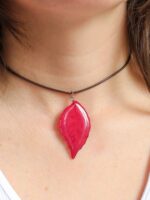 Red Pressed Leaf Choker Necklace - Autumn Jewelry