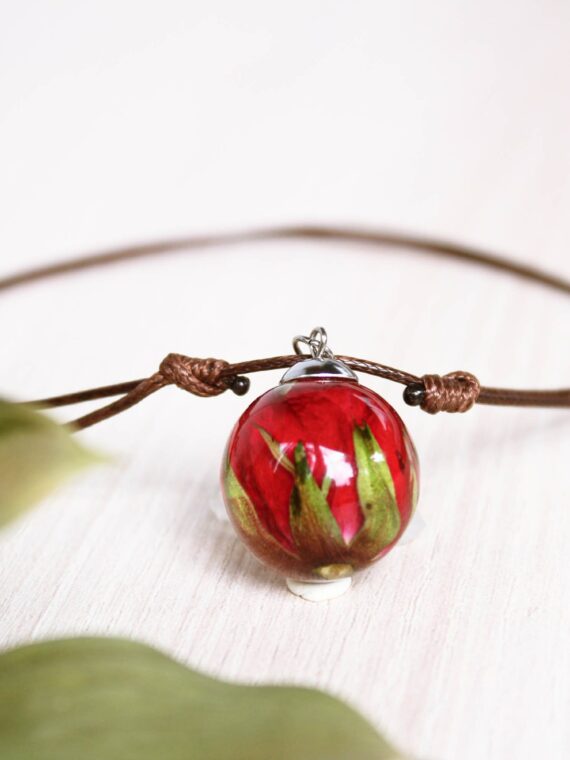Adjustable Choker Necklace with Red Rose Flower Pendant