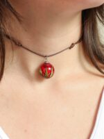 Adjustable Choker Necklace with Red Rose Flower Pendant