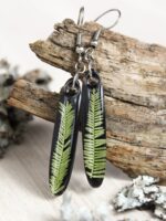 Long earrings dangle, Pressed leaf earrings, Botanical jewelry, Black boho earrings, Nature lover gift idea for women, Vertical bar earrings