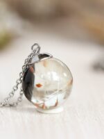 Minimalist black necklace, Real dandelion seed necklace, Tiny black pendant necklace, Dainty charm necklace, Terrarium necklace, Make a wish