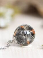 Minimalist black necklace, Real dandelion seed necklace, Tiny black pendant necklace, Dainty charm necklace, Terrarium necklace, Make a wish