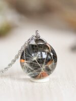 Minimalist black necklace, Real dandelion seed necklace, Tiny black pendant necklace, Dainty charm necklace, Terrarium necklace, Make a wish